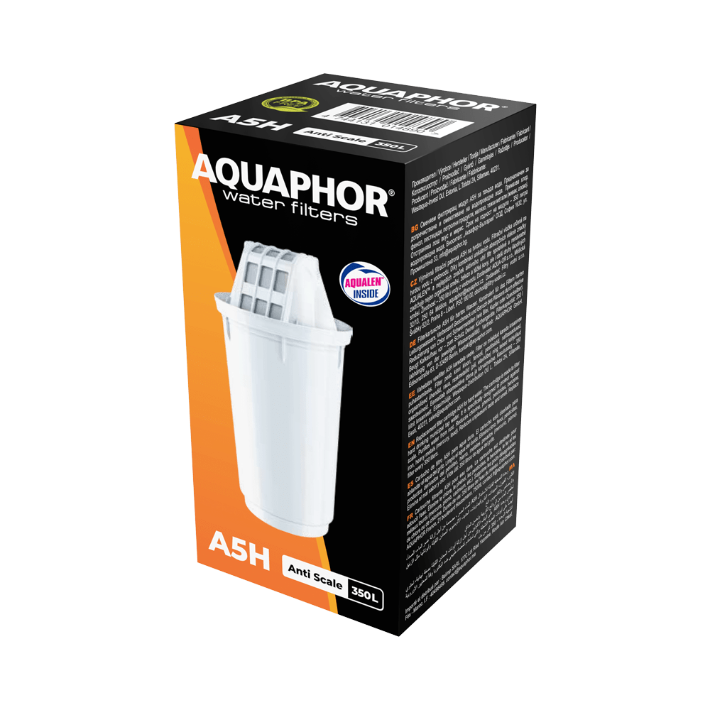Aquaphor А5H filter on spetsiaalselt loodud kareda vee pehmendamiseks ja aktiivse katlakivi vältimiseks. See vähendab kloori maitset ja lõhna, filtreerib